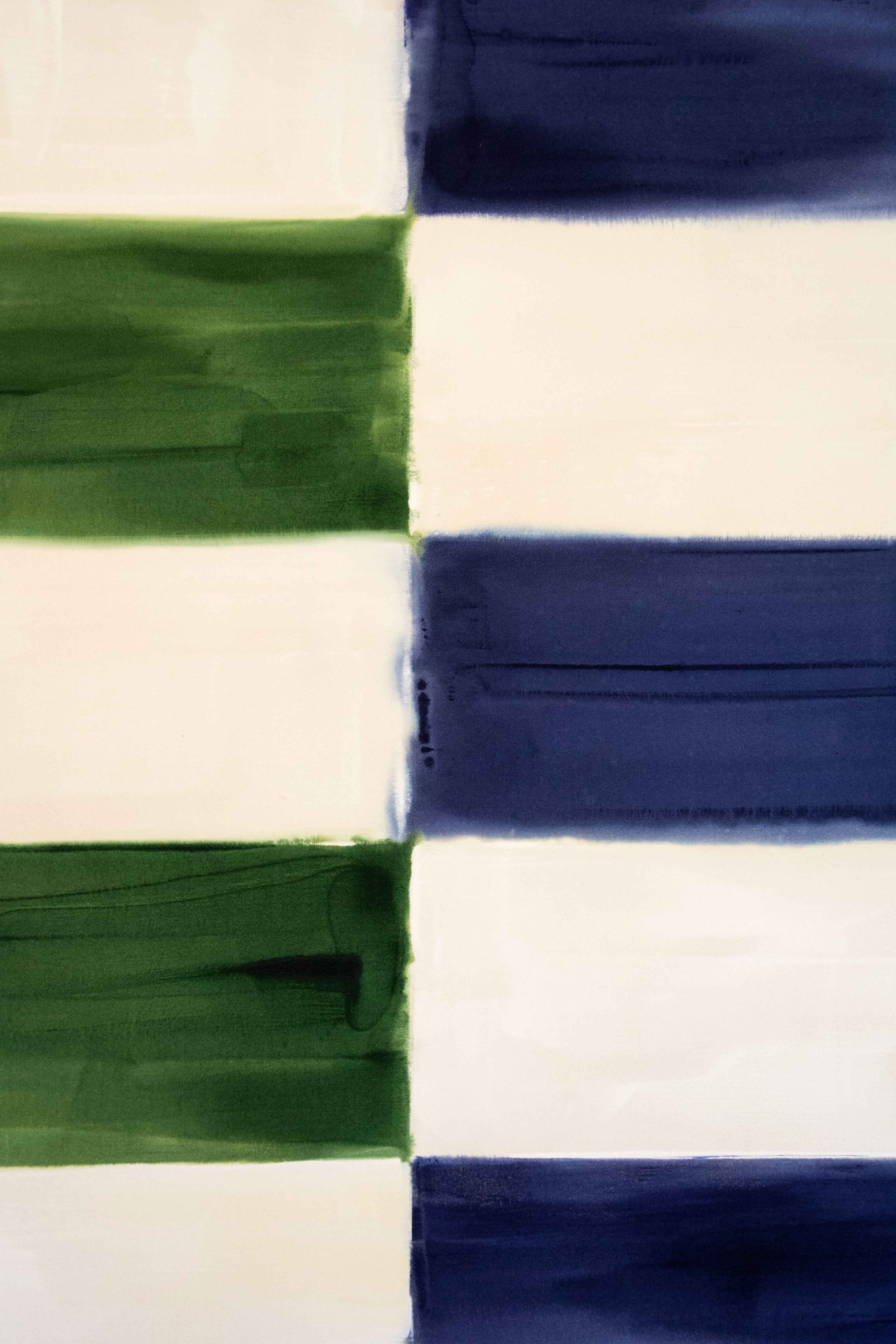 Judd - large, blue, green, abstract, geometric composition, acrylic on canvas - Painting by Milly Ristvedt