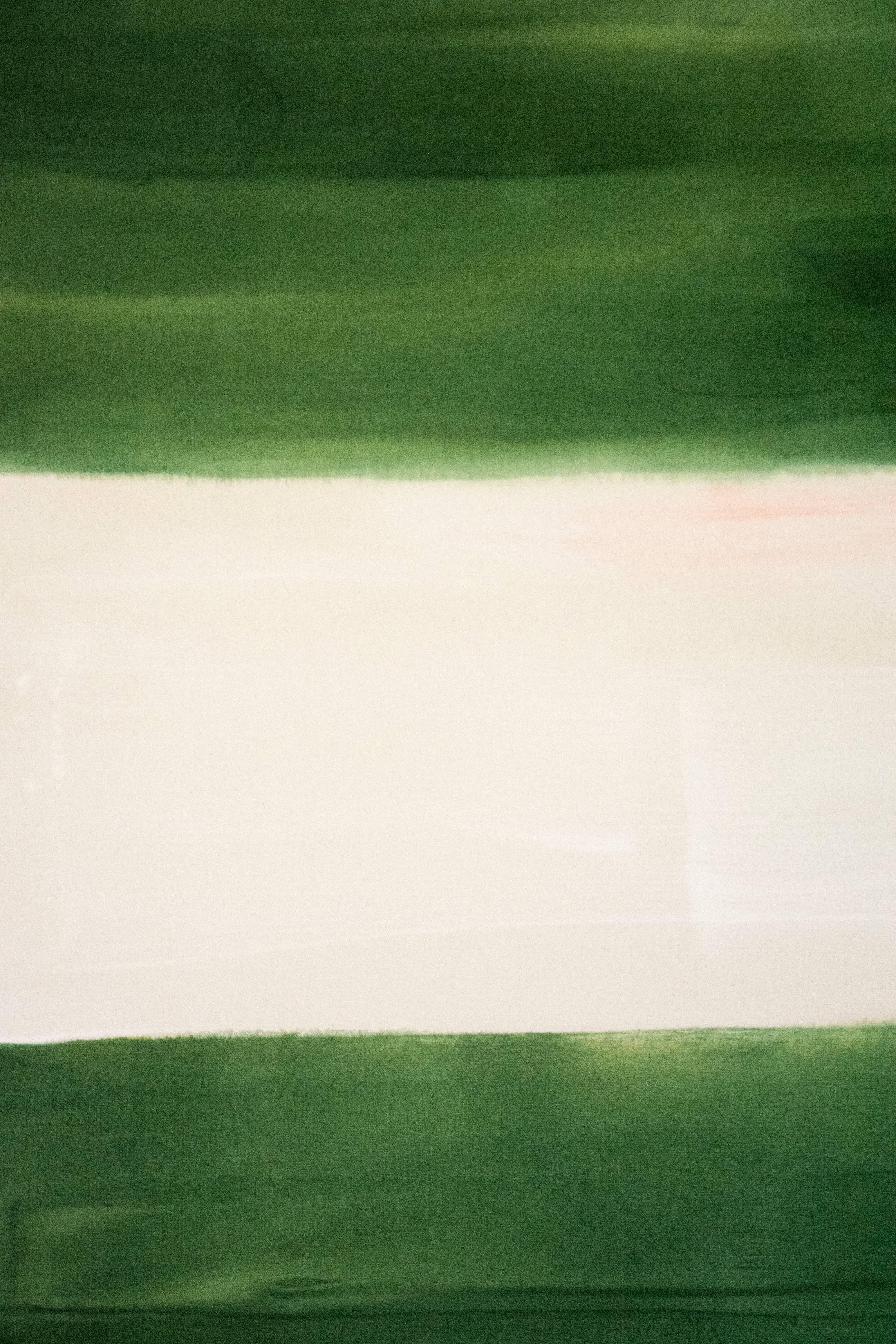 Judd - grande composition géométrique, bleue, verte, abstraite, acrylique sur toile - Noir Abstract Painting par Milly Ristvedt