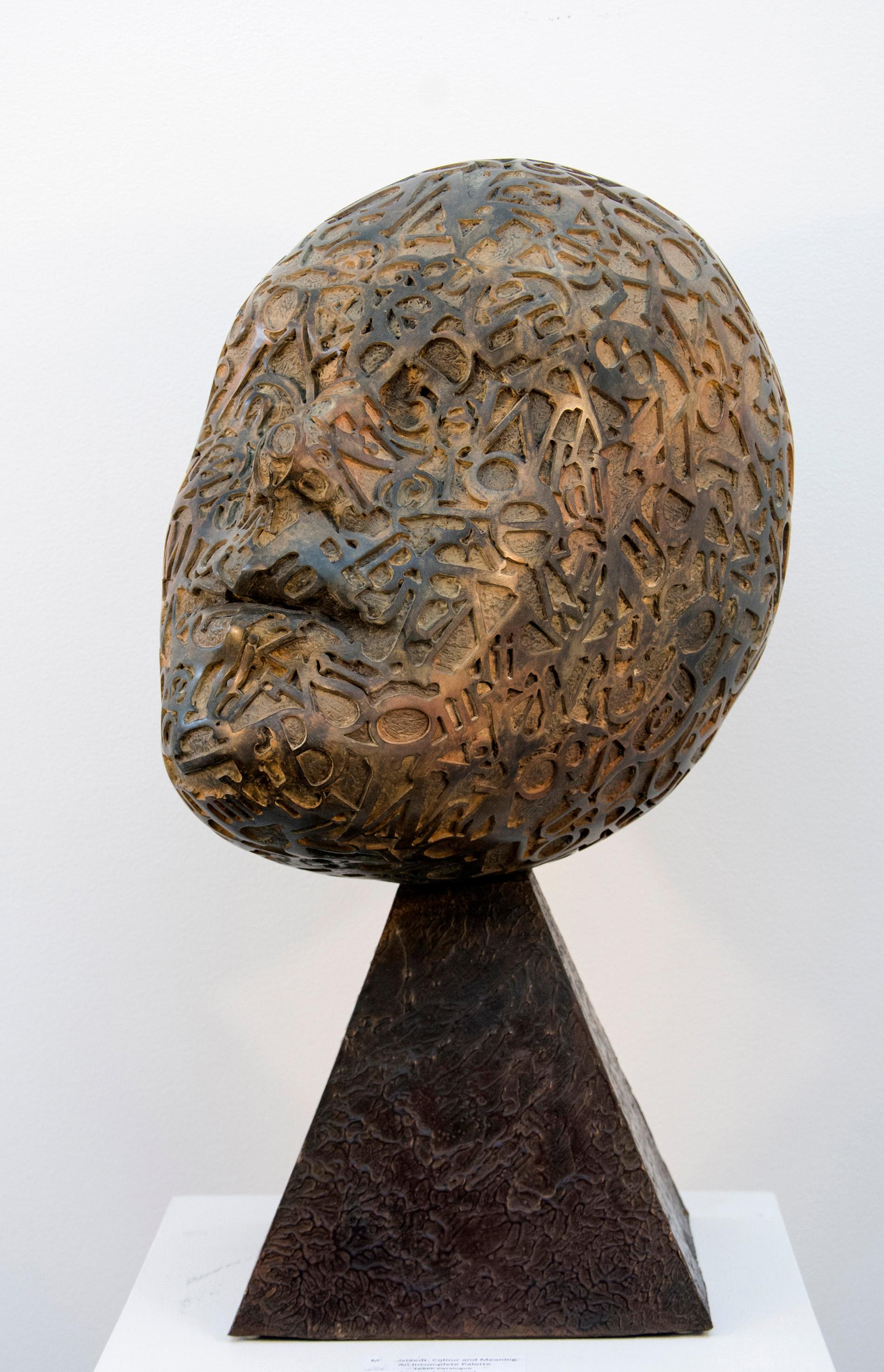 Calligraphy - abstracted, repurposed metal, gothic, figurative, bronze sculpture For Sale 4