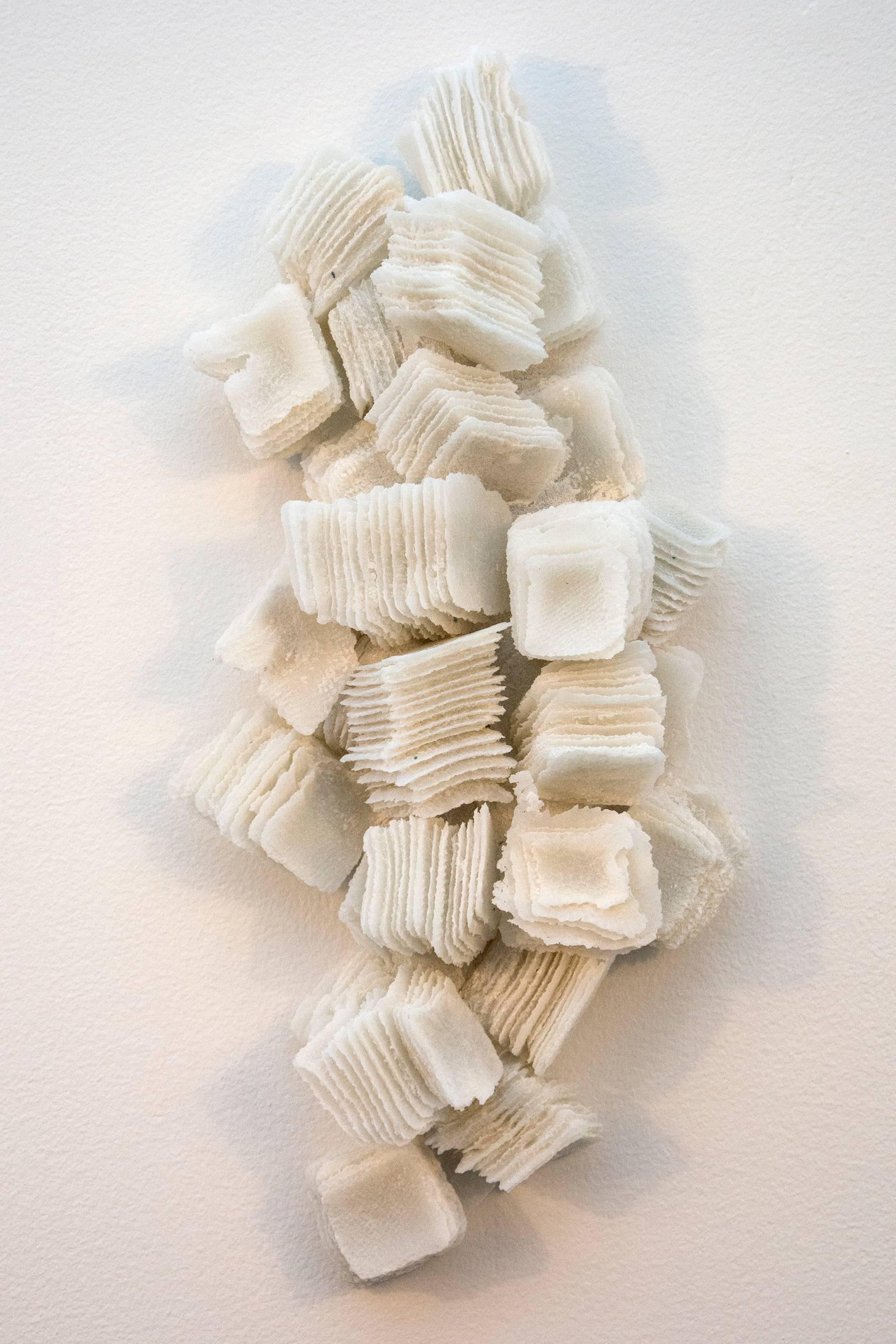 Cheryl Wilson Smith Abstract Sculpture - Ice Ridge No 3 - dynamic, textured, white, glass sculpted wall relief