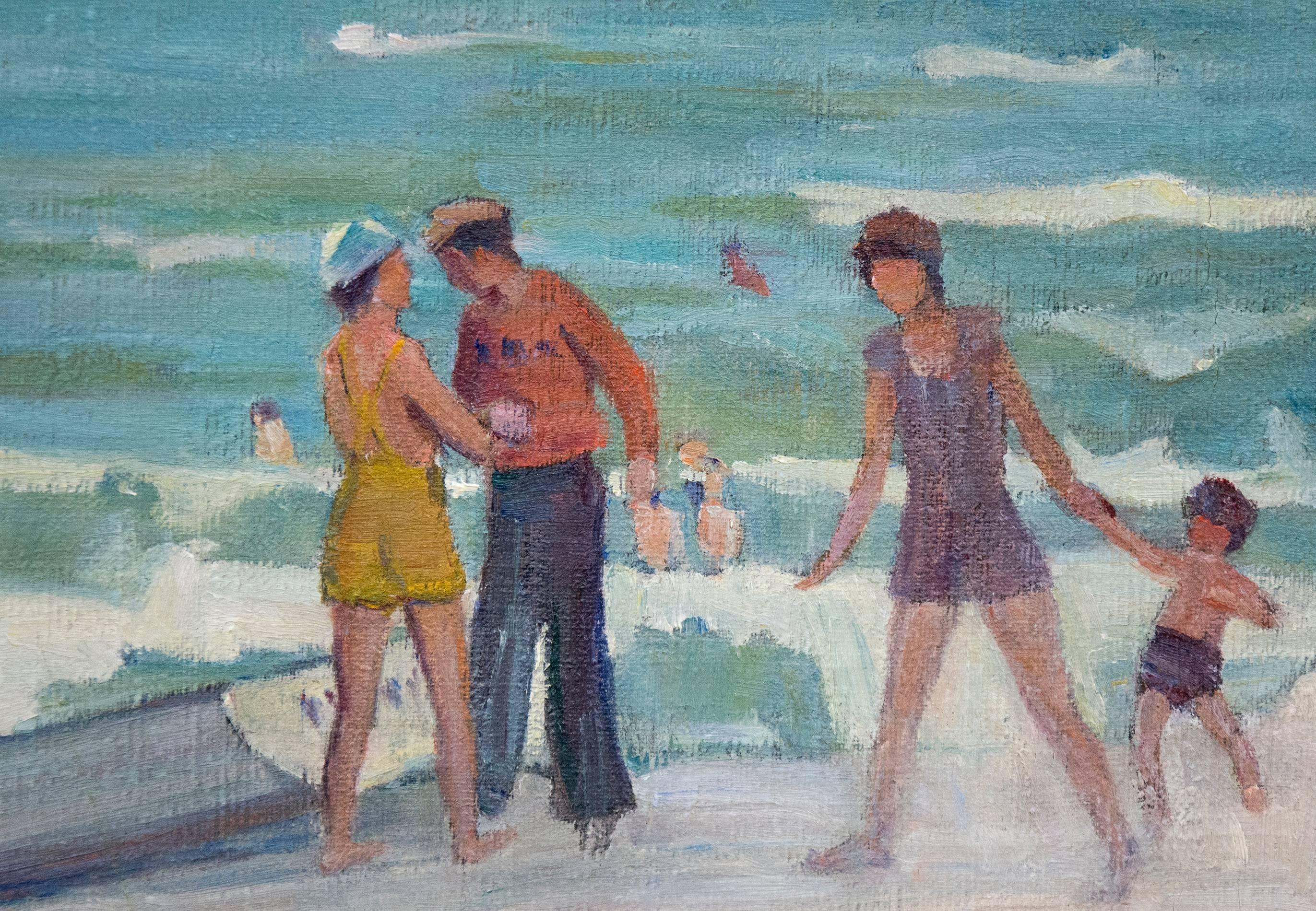 Beach Holiday - Post-Impressionist Painting by Bernice Fenwick Martin