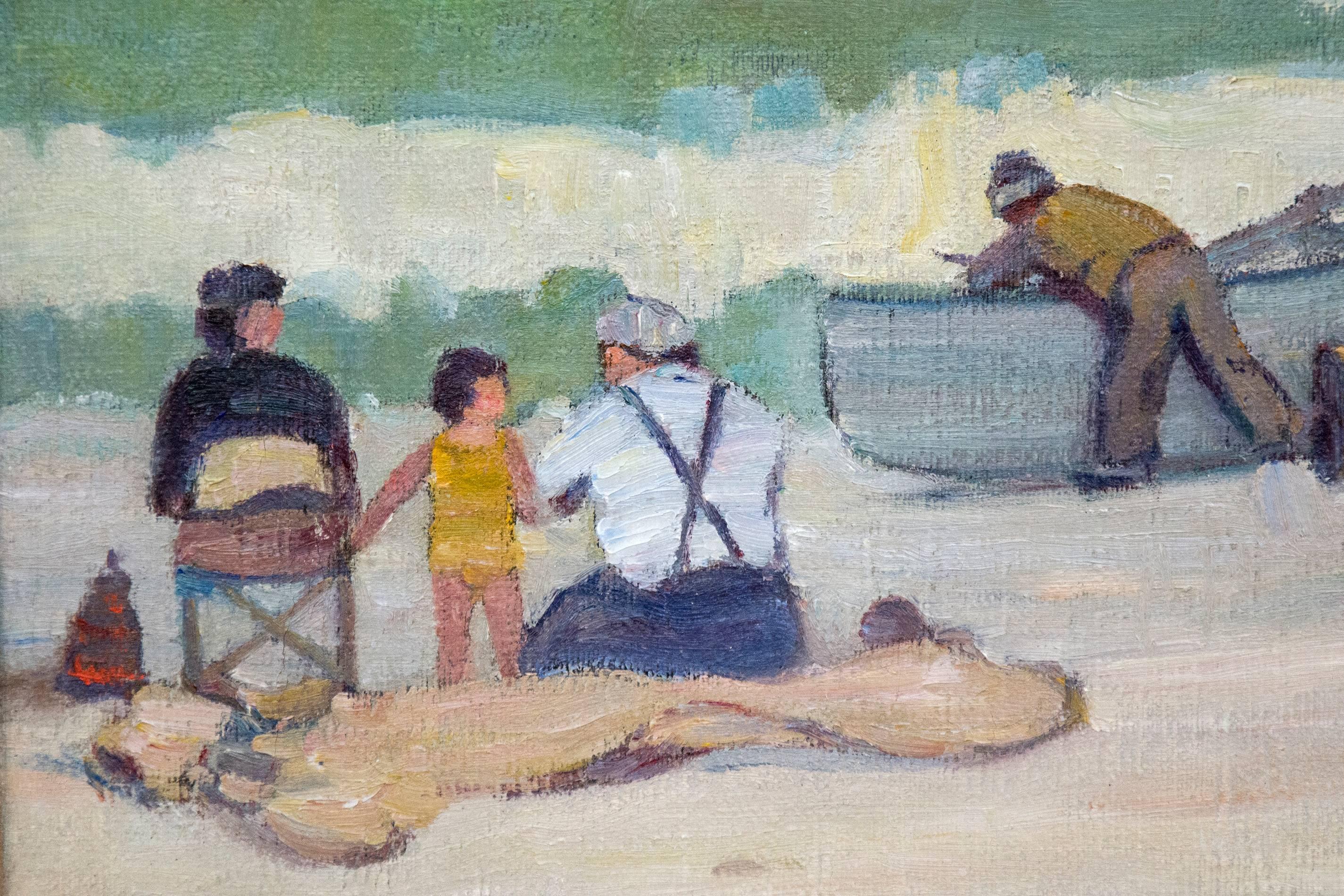 This oil painting on canvas by Martin is rooted in the post-Impressionist, atmospheric landscape style associated with J.W. Beatty a forerunner to the Group of Seven. This painting is of Cherry Beach at the foot of Cherry Street on Toronto's outer