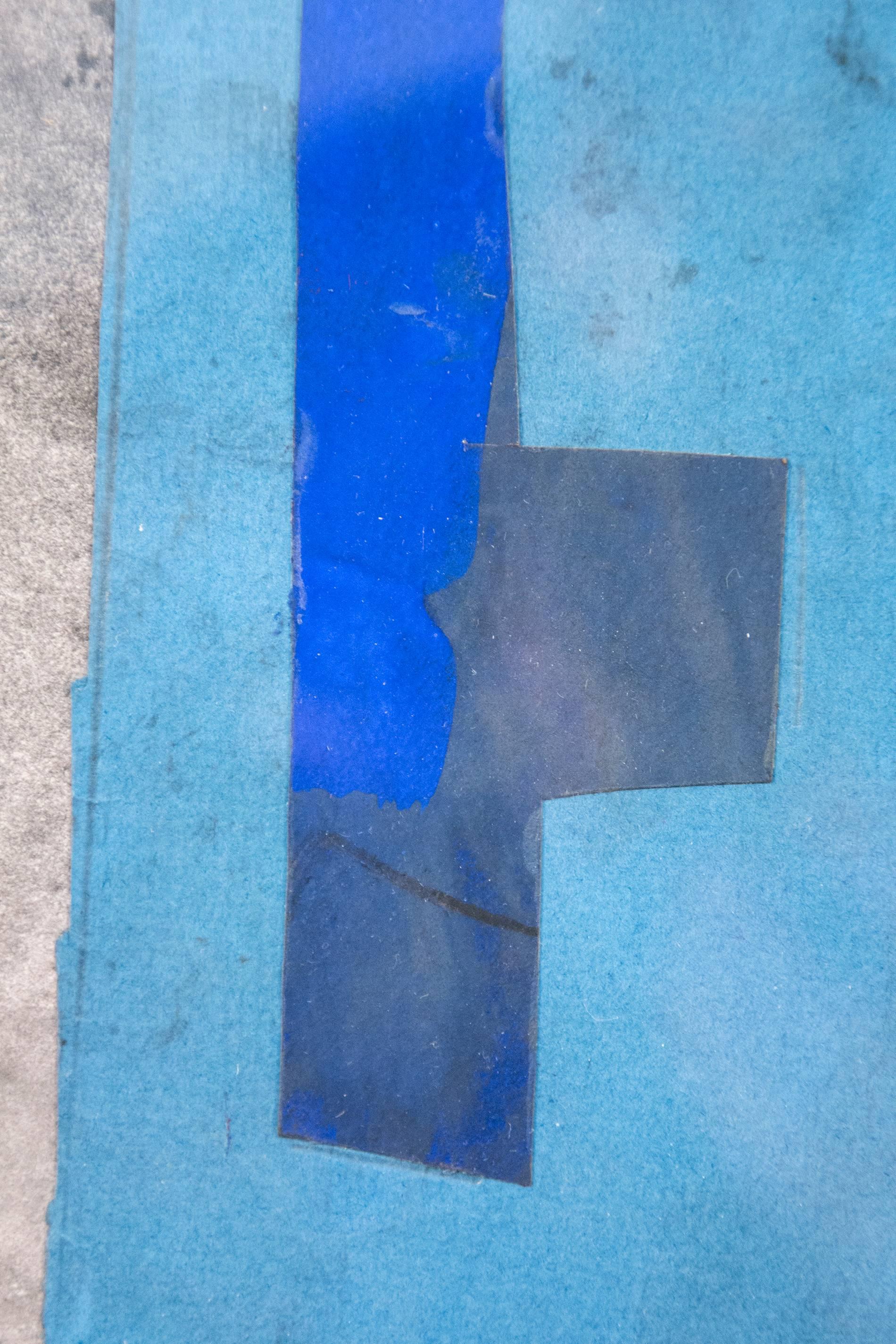 Blaue Symphony – intime, abstrakte, kubistische Acrylcollage auf Papier 2