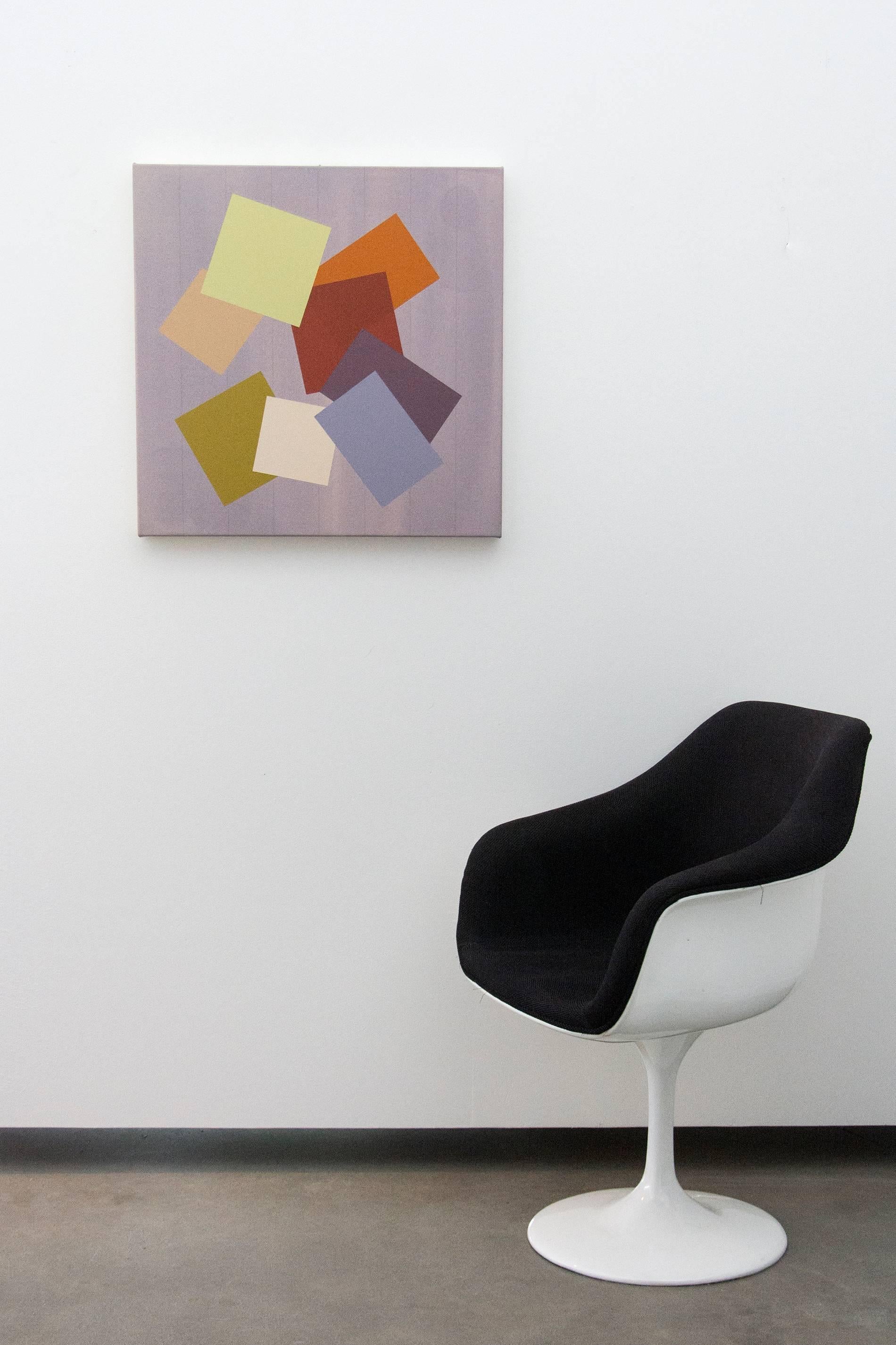 Grau Grid - kleine, helle, farbenfrohe, geometrische abstrakte Acryl auf Leinwand – Painting von Milly Ristvedt