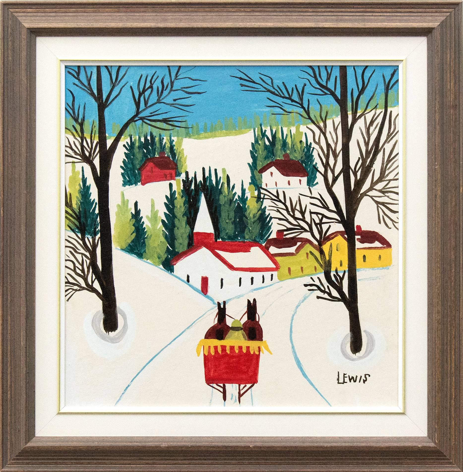 Sleigh In Winter - Painting by Maud Lewis