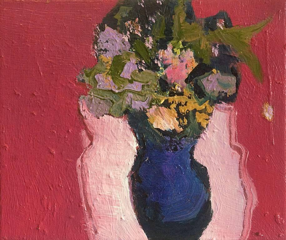 Jennifer Hornyak Still-Life Painting - Violet Vase with Rose Madder