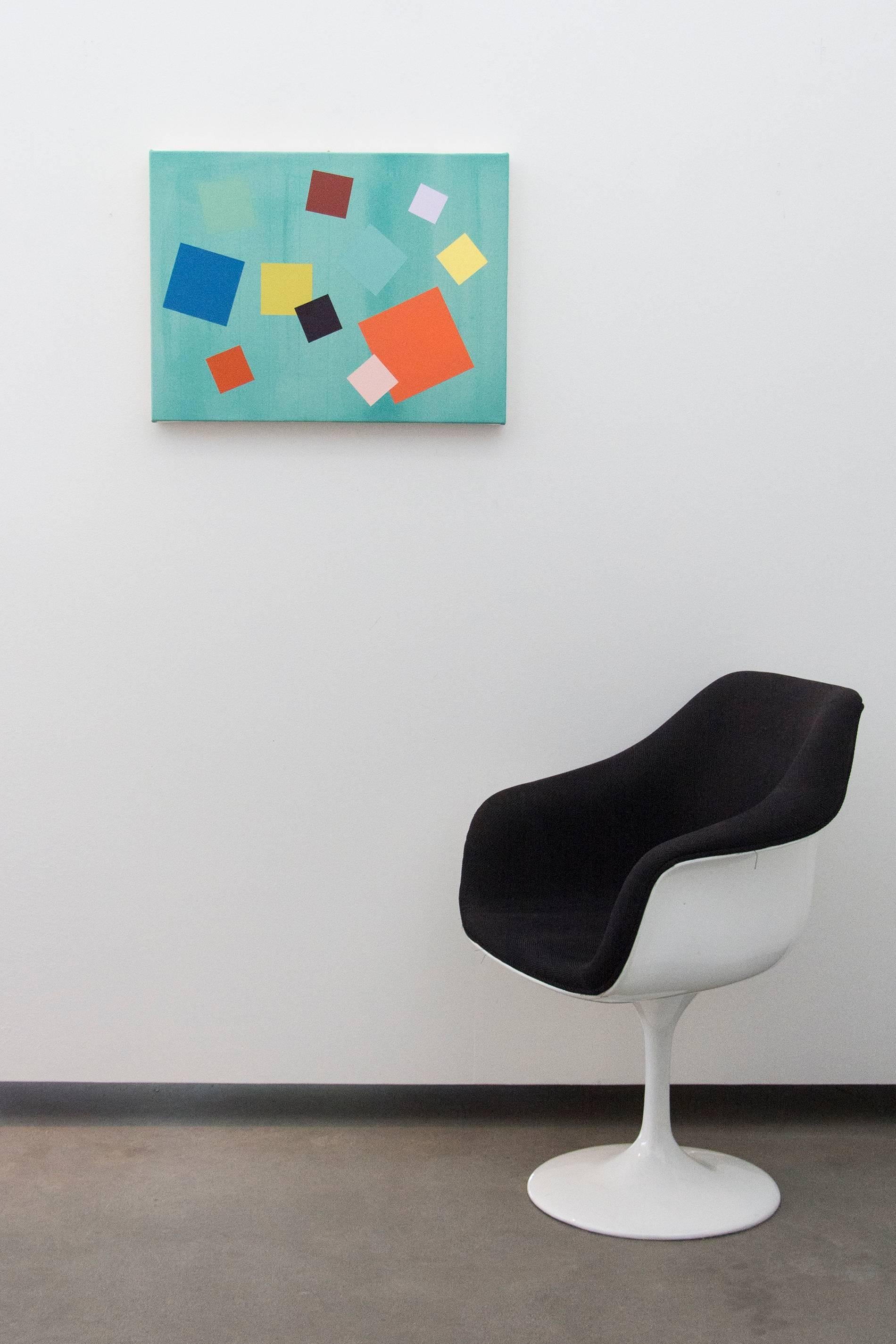 Joue sur grille verte - abstrait géométrique brillant, coloré, acrylique sur toile - Painting de Milly Ristvedt