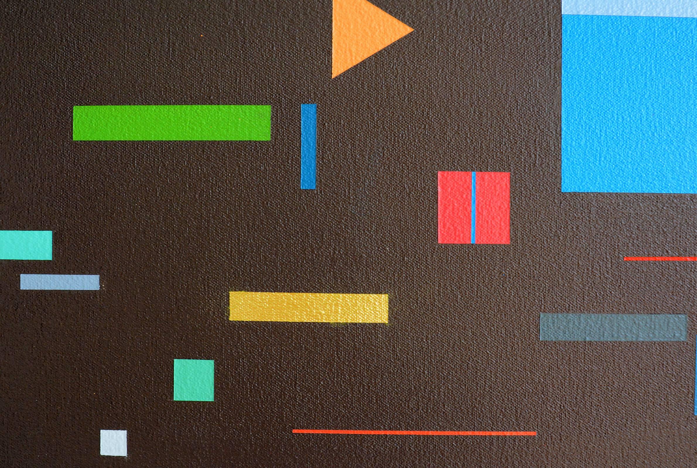 Dance 3B – farbenfrohe, geometrische Abstraktion, modernistische Moderne, Acryl auf Tafel im Angebot 1