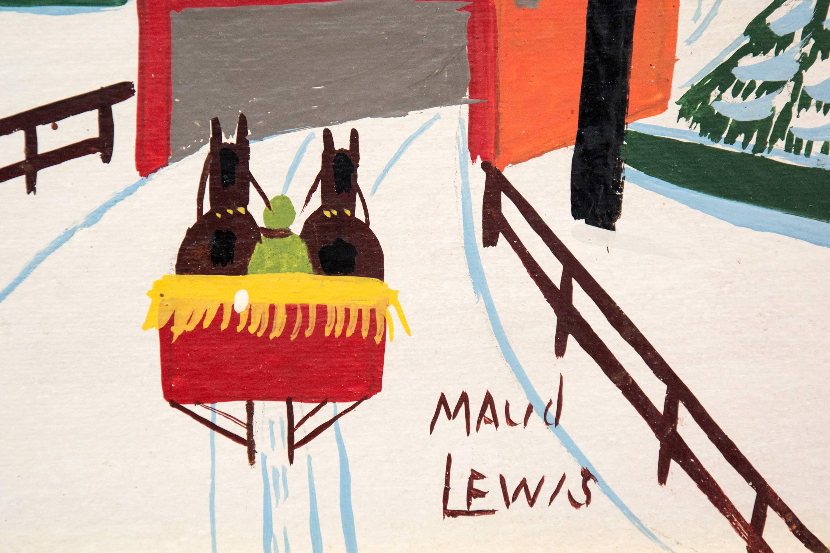 Covered Bridge - Folk Art Painting by Maud Lewis