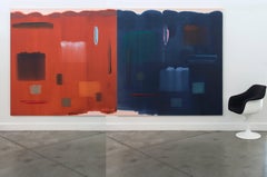 Reale e immaginario - grande, arancione, blu, astrazione gestuale, acrilico su tela