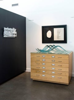 Blue Wave - flowing, glass, translucent, blue, waves, tabletop sculpture