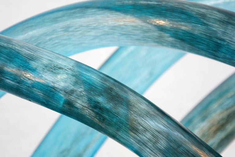 Blue - flowing, glass, translucent, blue, waves, intersecting tabletop sculpture For Sale 1