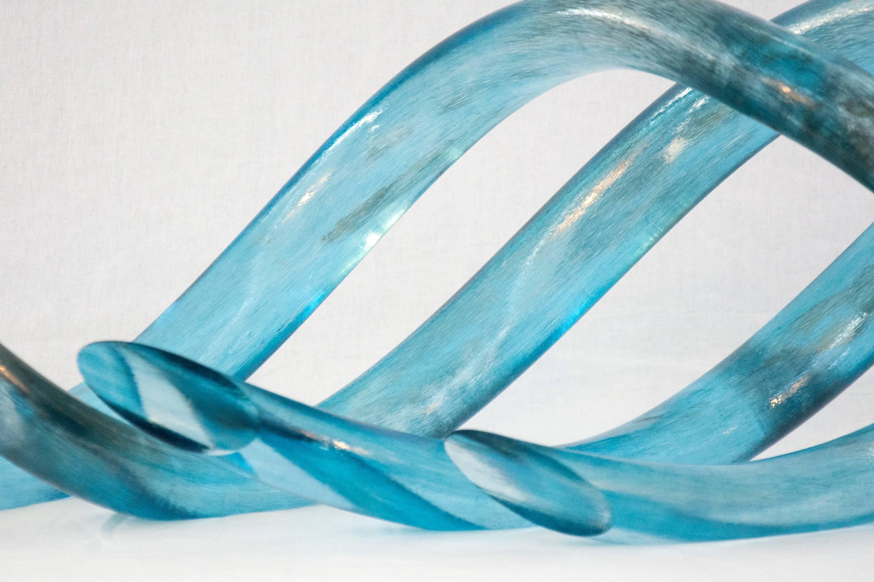 Blue Wave - flowing, glass, translucent, blue, waves, tabletop sculpture - Abstract Sculpture by John Paul Robinson