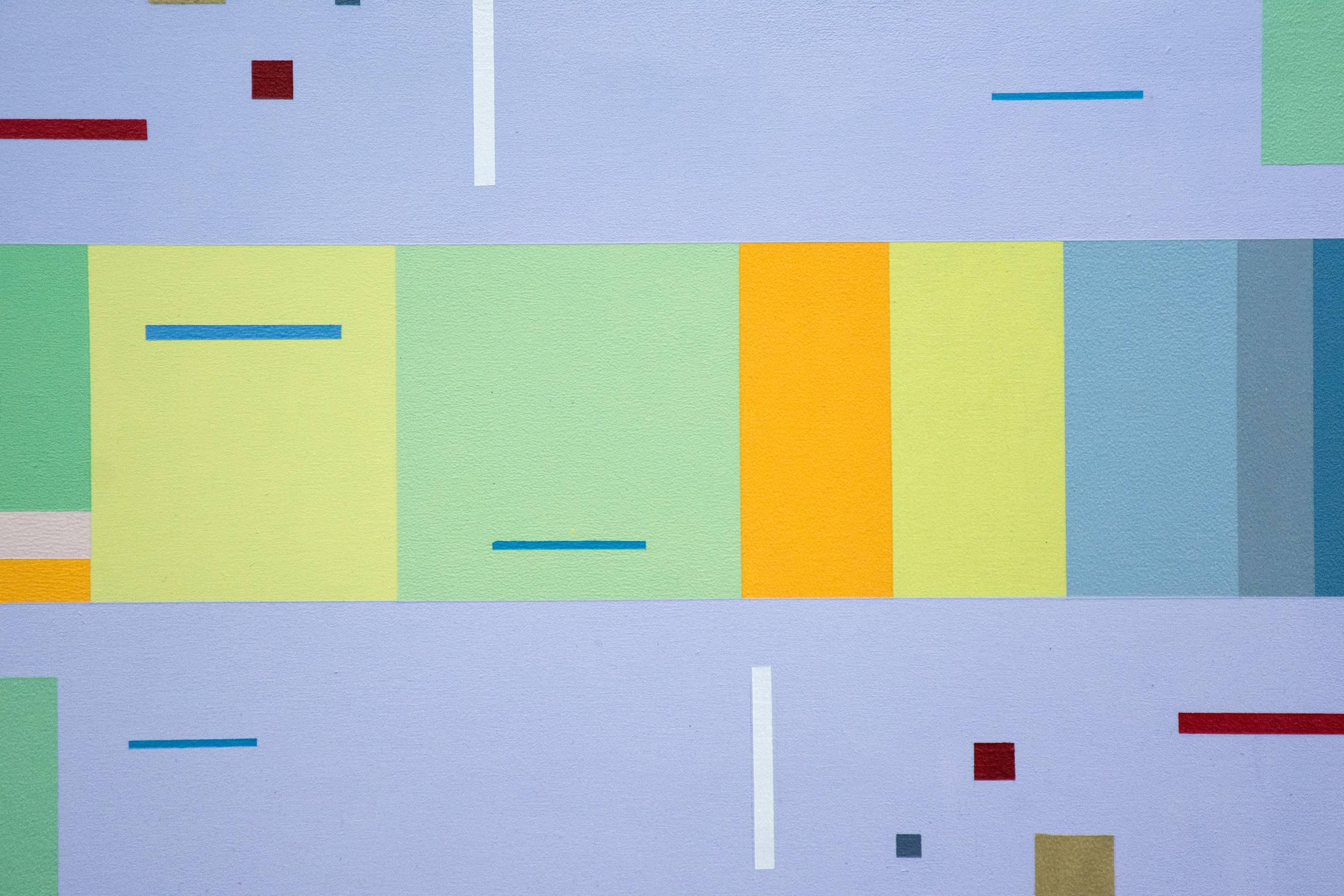 Garten-Musik – farbenfrohe, geometrische Abstraktion, modernistische, Acryl auf Tafel (Geometrische Abstraktion), Painting, von Burton Kramer