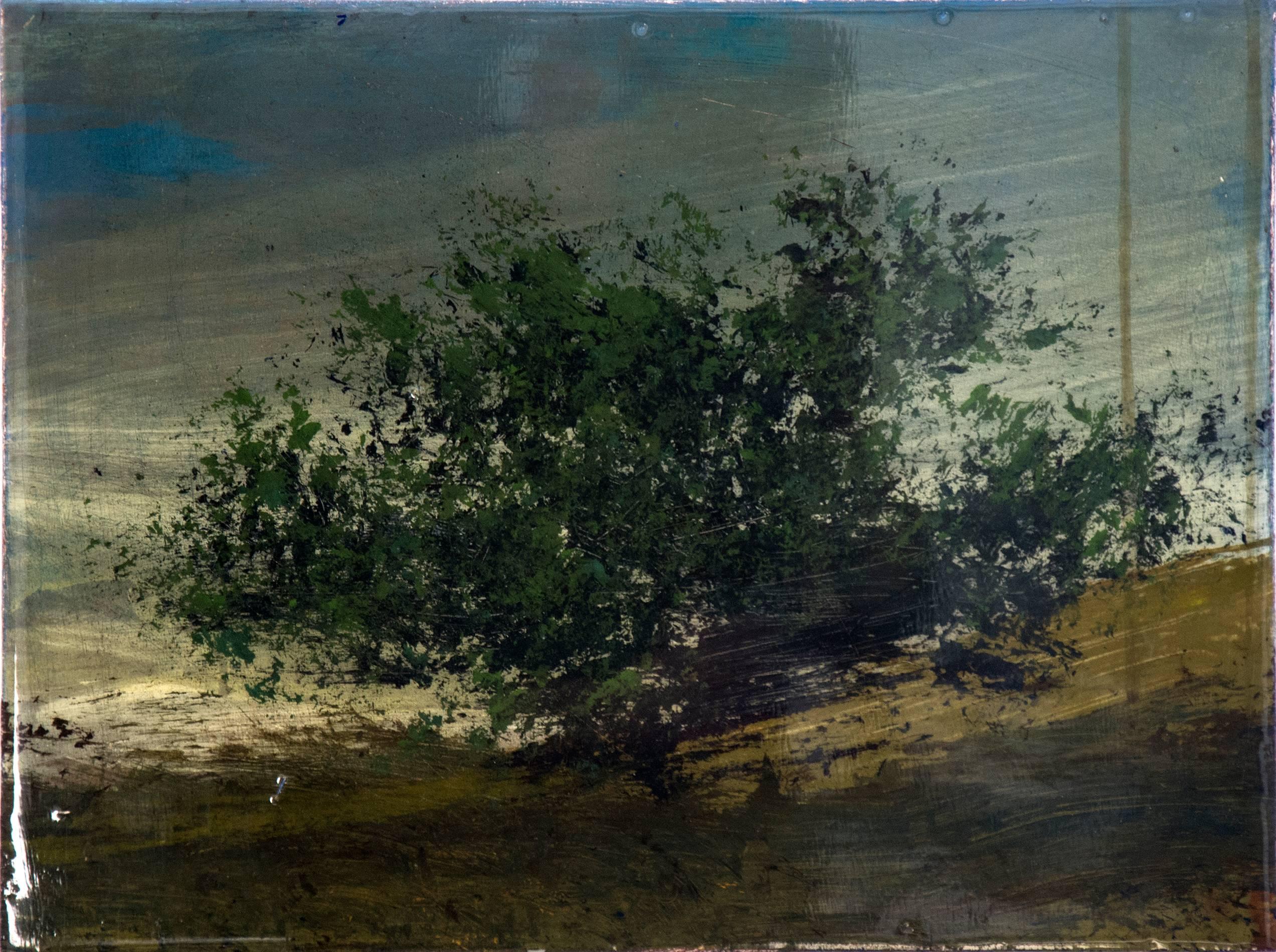 Peter Hoffer Landscape Painting - Path #1 - small, earthy, landscape, tree, contemporary, acrylic, resin on panel