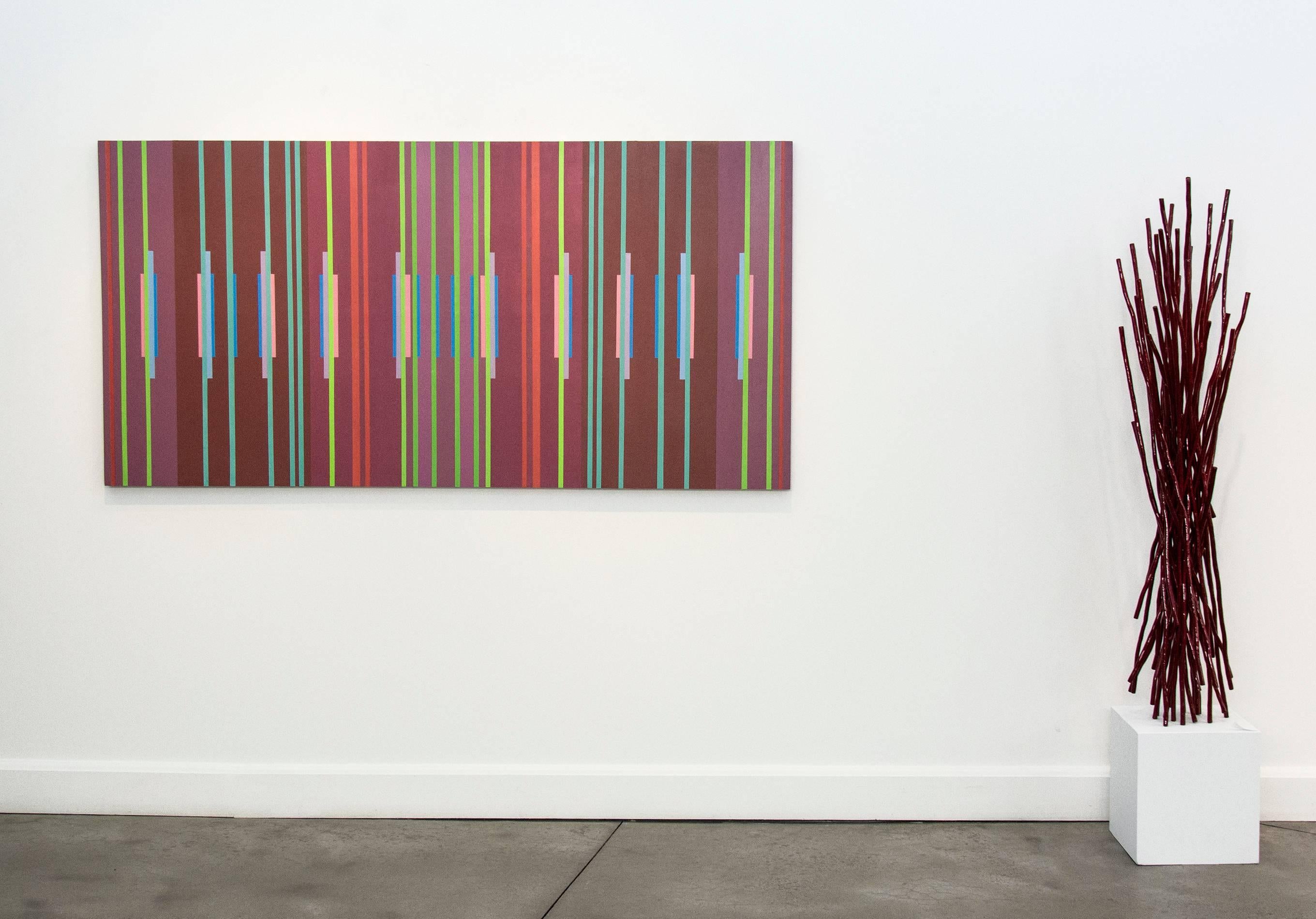 Die Fugue #2 - lebendige, farbenfrohe, geometrische Abstraktion, modernistische, Acryl auf Tafel im Angebot 2