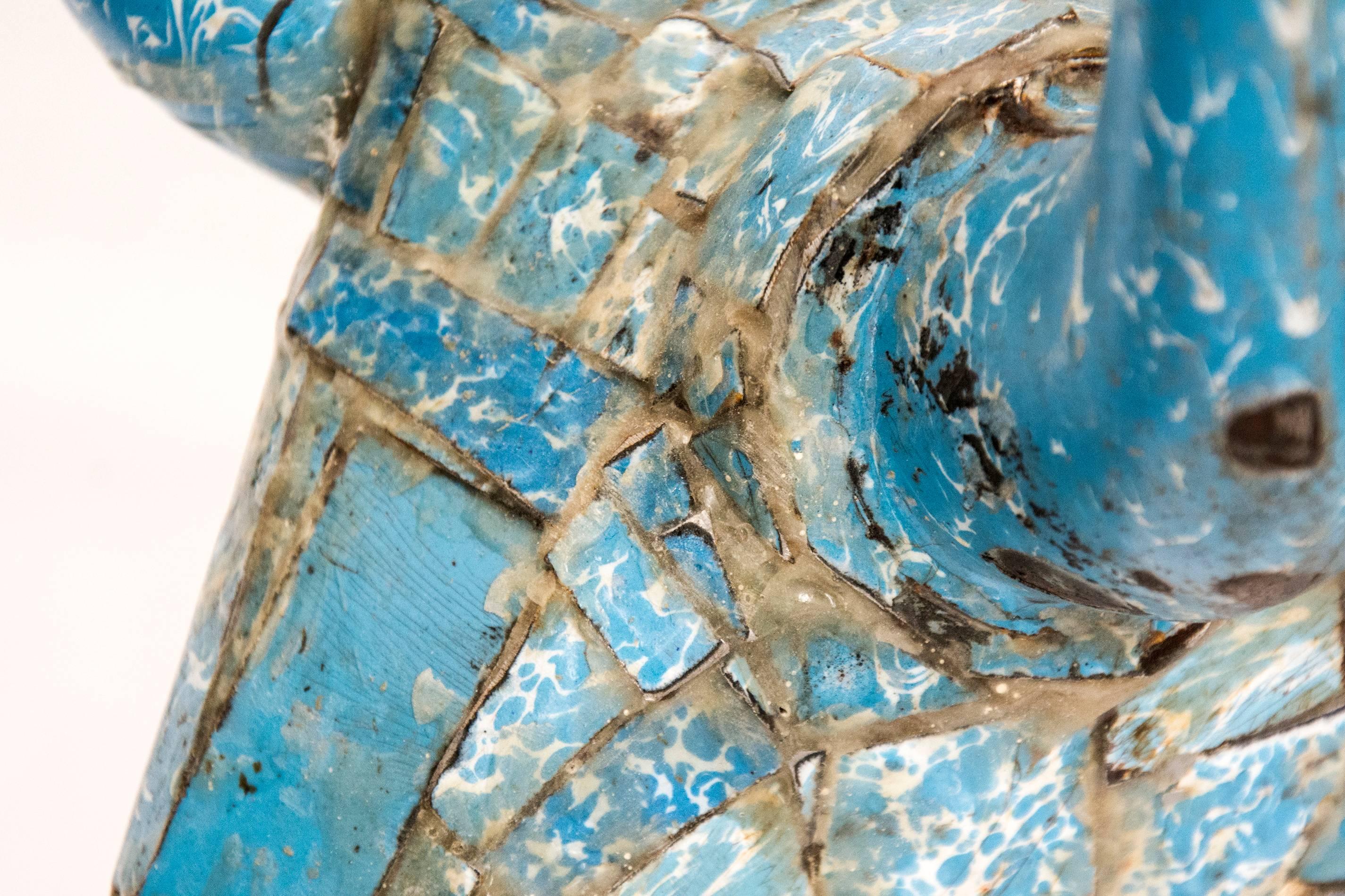 Big Blue Bull - charming, figurative, re-purposed blue enamel sculpture 2