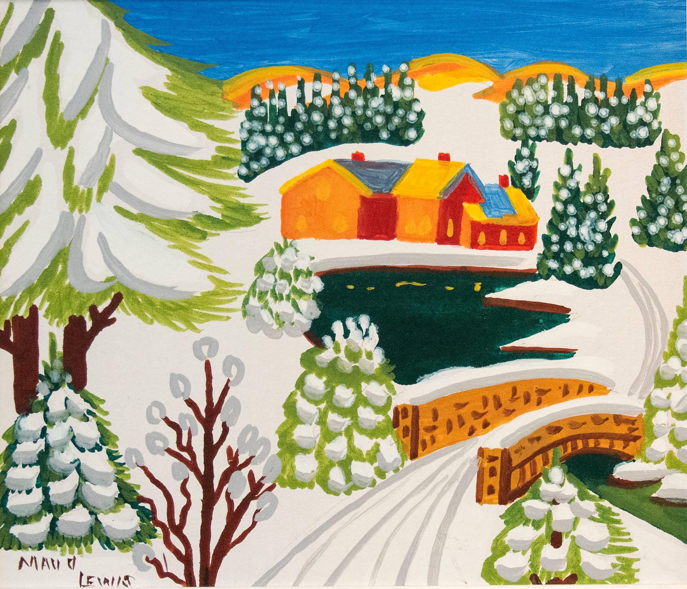 Snow-laden Landscape - Painting by Maud Lewis