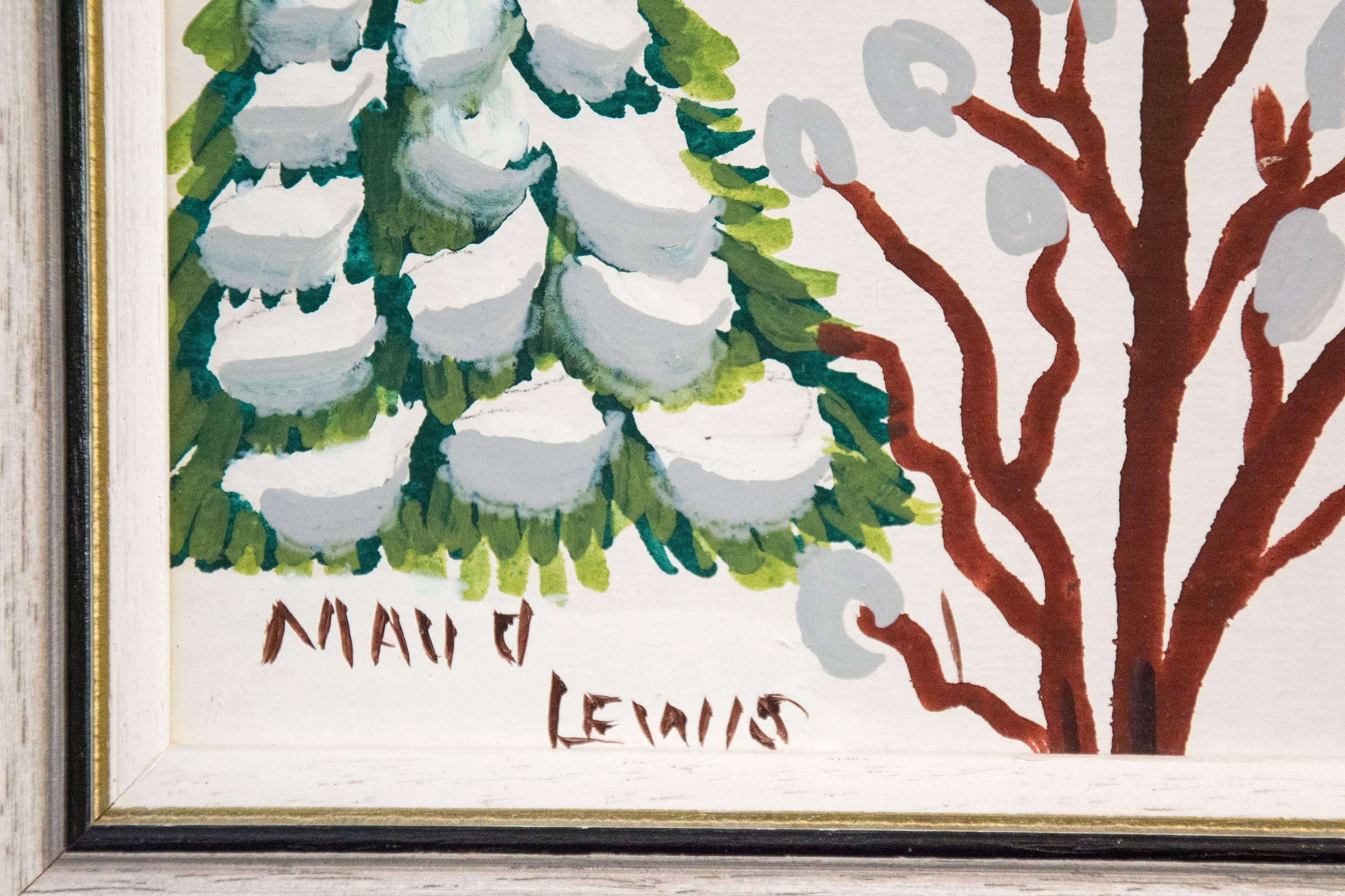 Snow-laden Landscape - Folk Art Painting by Maud Lewis