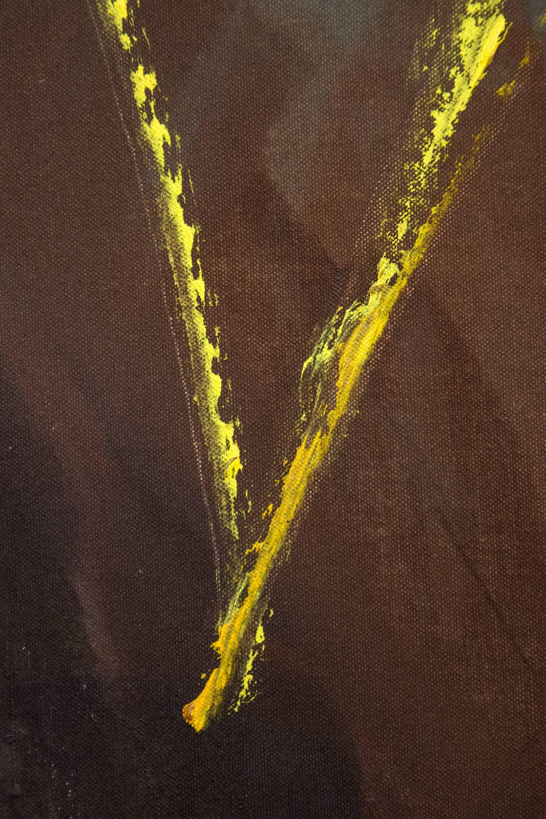 Unten - groß, lila, ocker, gelb, gestisch abstrakt, Acryl auf Leinwand 1