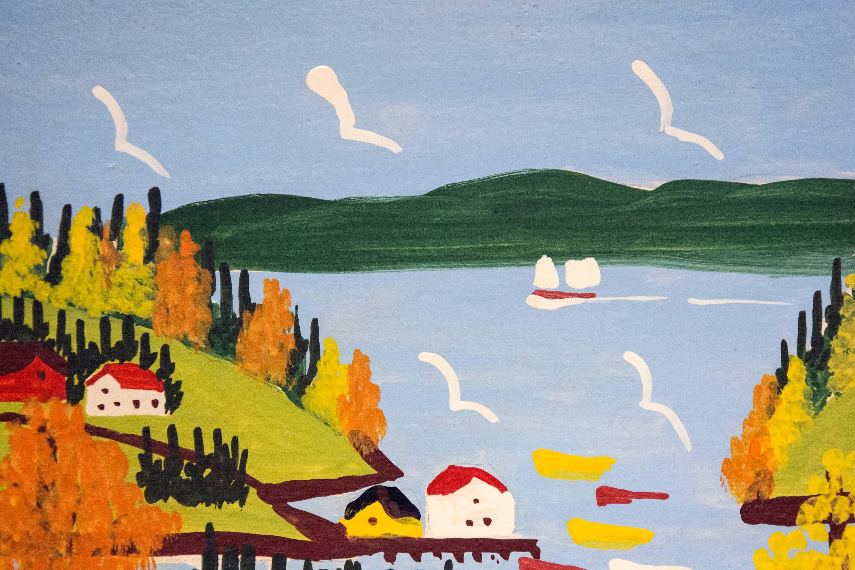 Sandy Cove In Fall Low Tide - Folk Art Painting by Maud Lewis