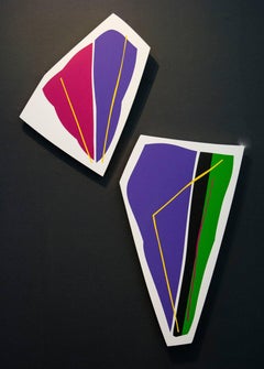 Purple and Magenta 1 & 2 - colourful, gold leaf edge, acrylic on shaped panel