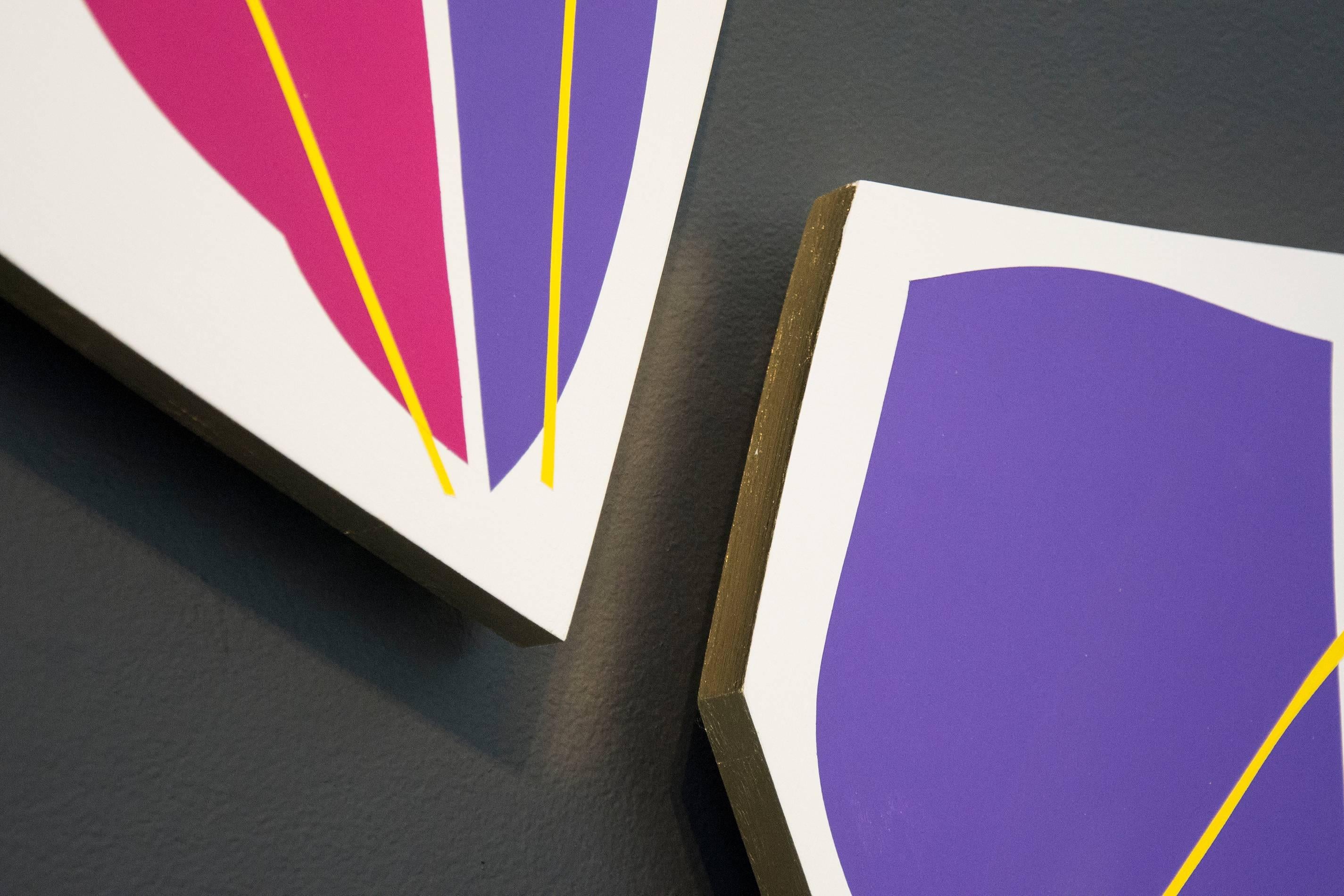 Purple and Magenta 1 & 2 - colourful, gold leaf edge, acrylic on shaped panel - Painting by Aron Hill