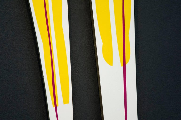 Yellow Magenta 1 & 2 - fun, colourful, gold leaf edge, acrylic on shaped panel For Sale 2