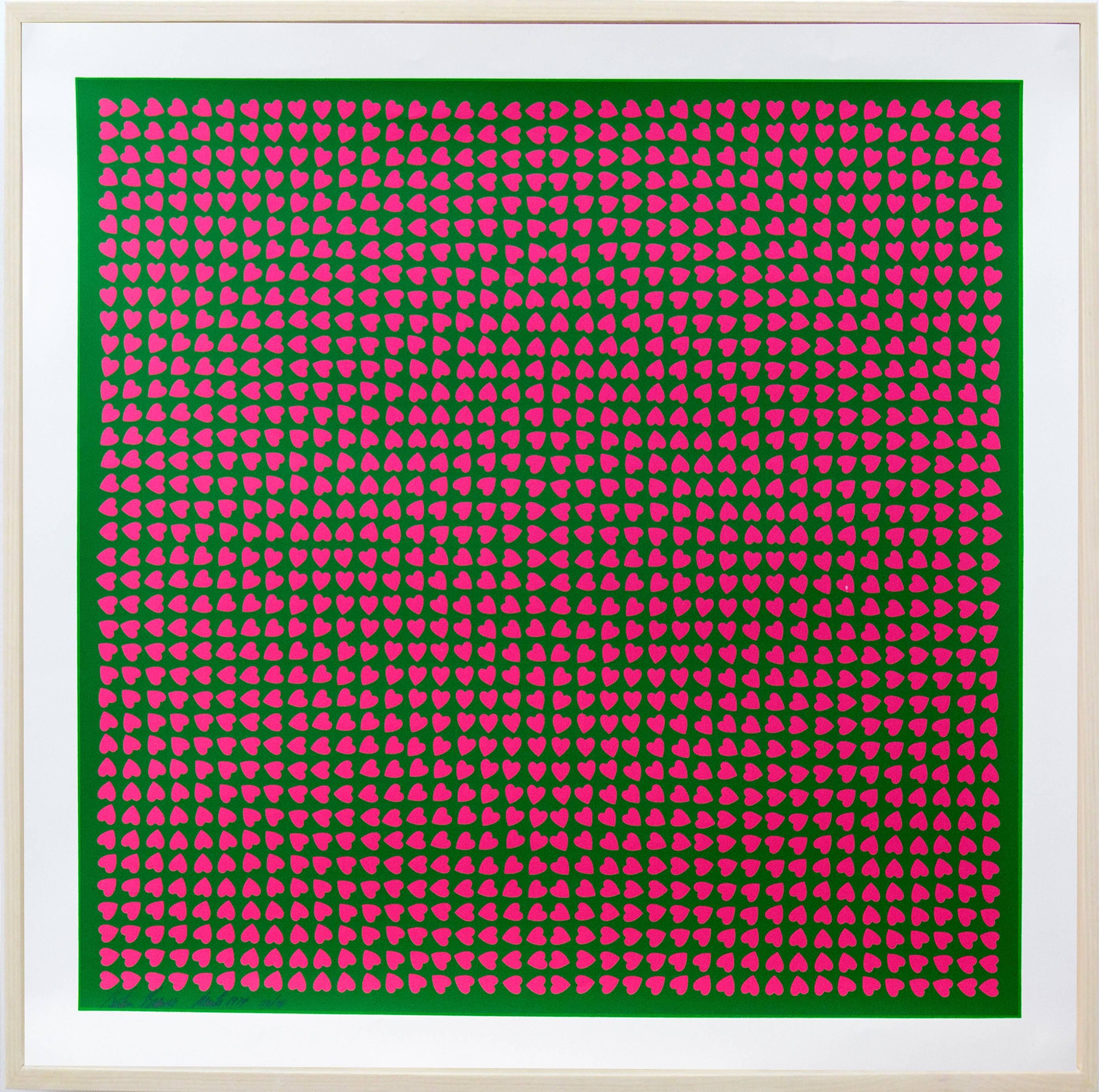 Pink Hearts 29/70 unframed - playful, geometric pattern, silkscreen print - Print by Burton Kramer