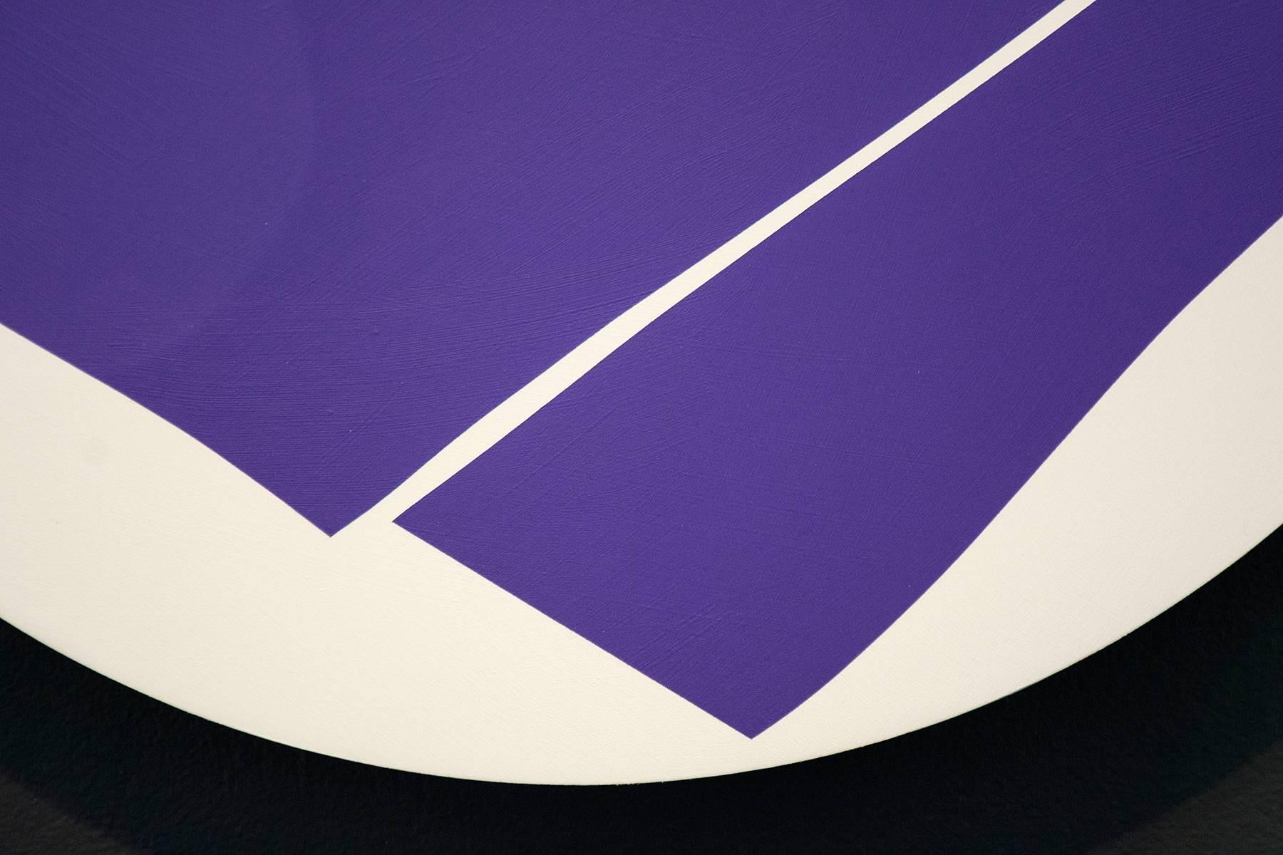 Violet rond avec 1 ligne - bord coloré en feuille d'or, acrylique tondo sur panneau en vente 2