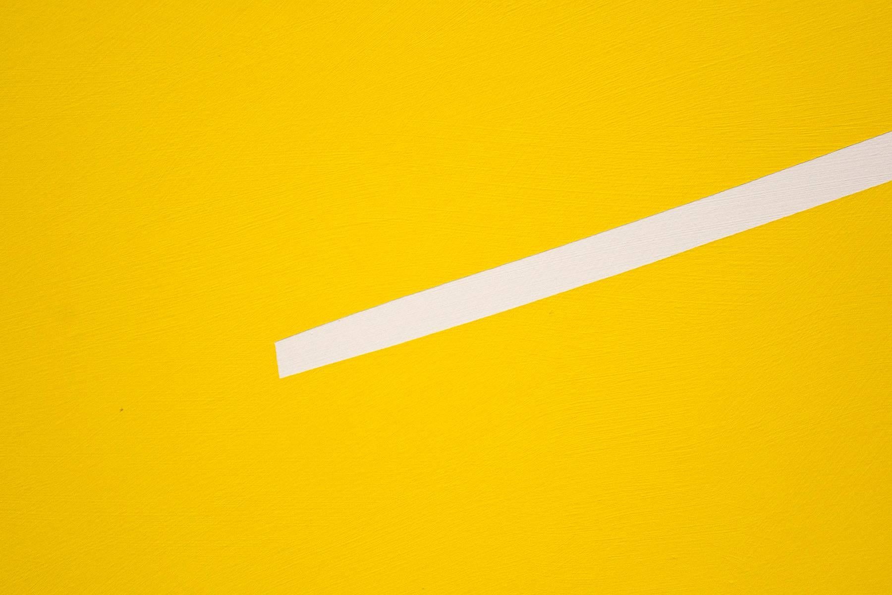 Round Yellow With 2 Lines - colourful, gold leaf edge, tondo acrylic on panel For Sale 1