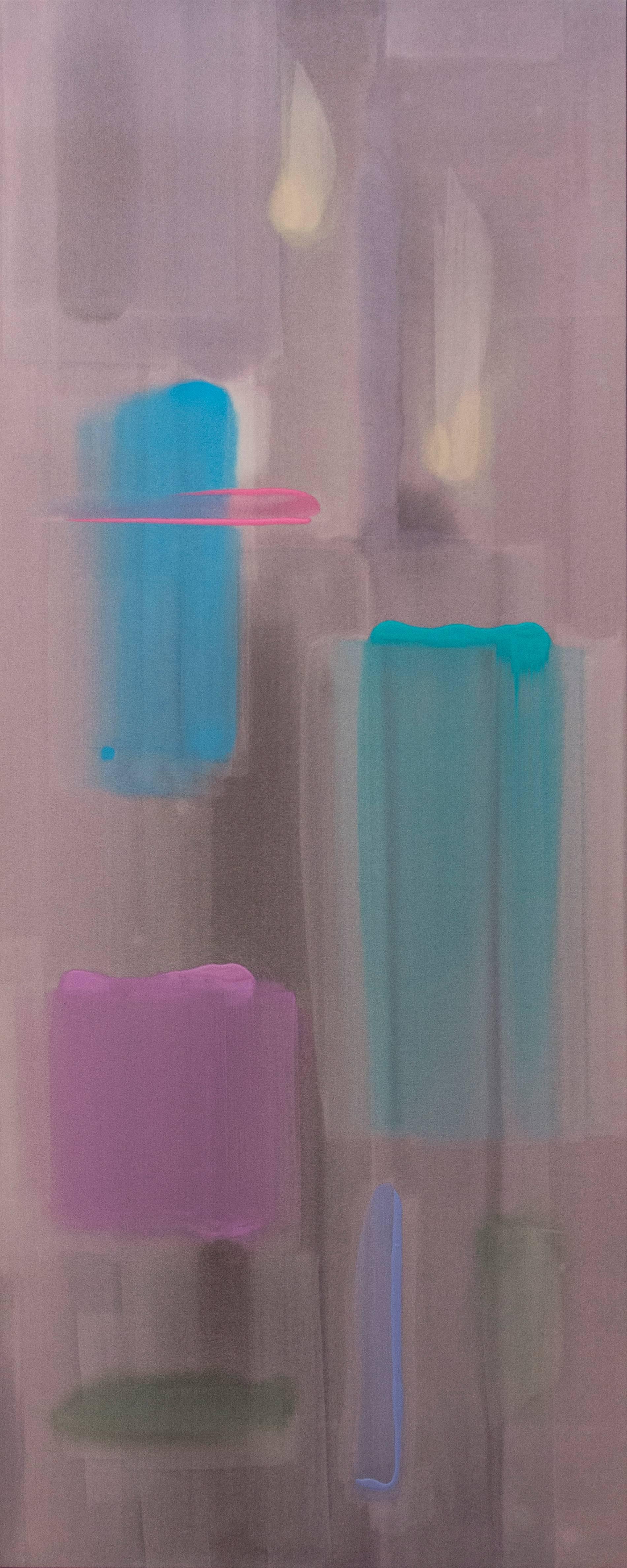 Summer Shade - tall, purple, pink, blue, gestural abstract, acrylic on canvas - Painting by Milly Ristvedt