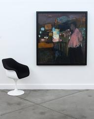 Man With Pink Shirt – großes abstraktes männliches Porträt, figuratives Stillleben, Ölgemälde