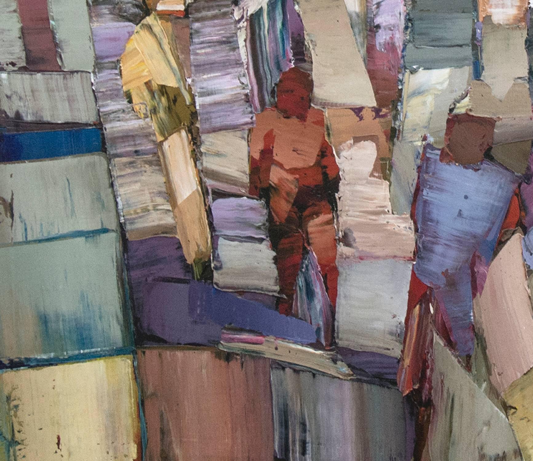 Township - Purple Figurative Painting by Christopher Langstroth