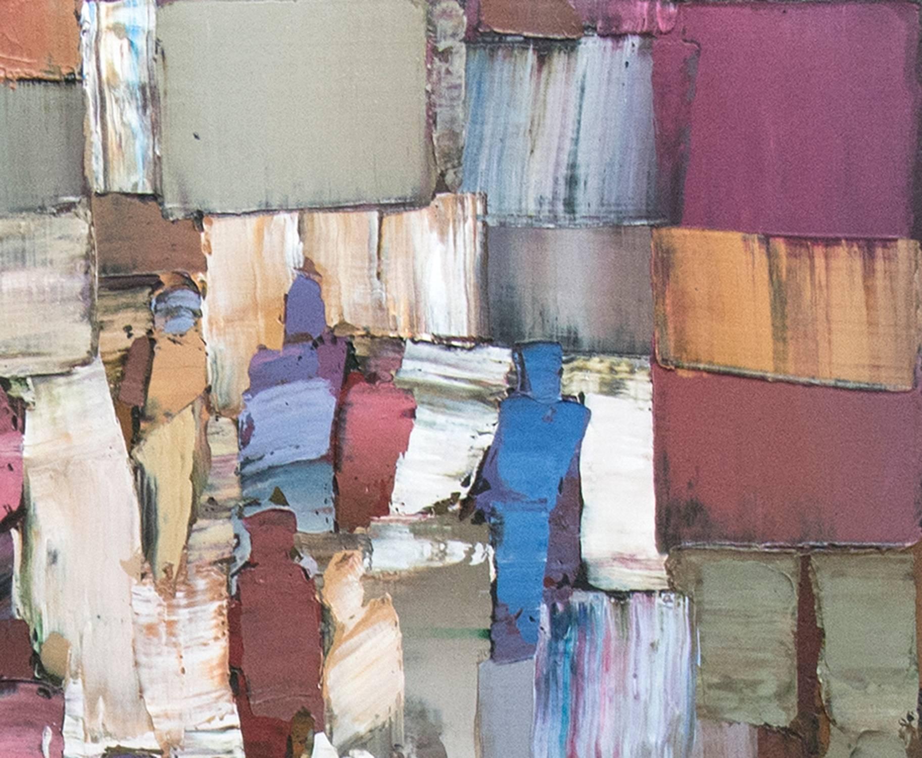 Langstroth’s energetic impasto technique dances between abstraction and figuration. Foreground and background flirt for power as figures and forms morph from multi-color slabs of paint and claim their shape, inviting the viewer to participate. Rich