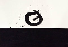 Ouroboros - black and white, minimalist, gestural, abstract acrylic on paper