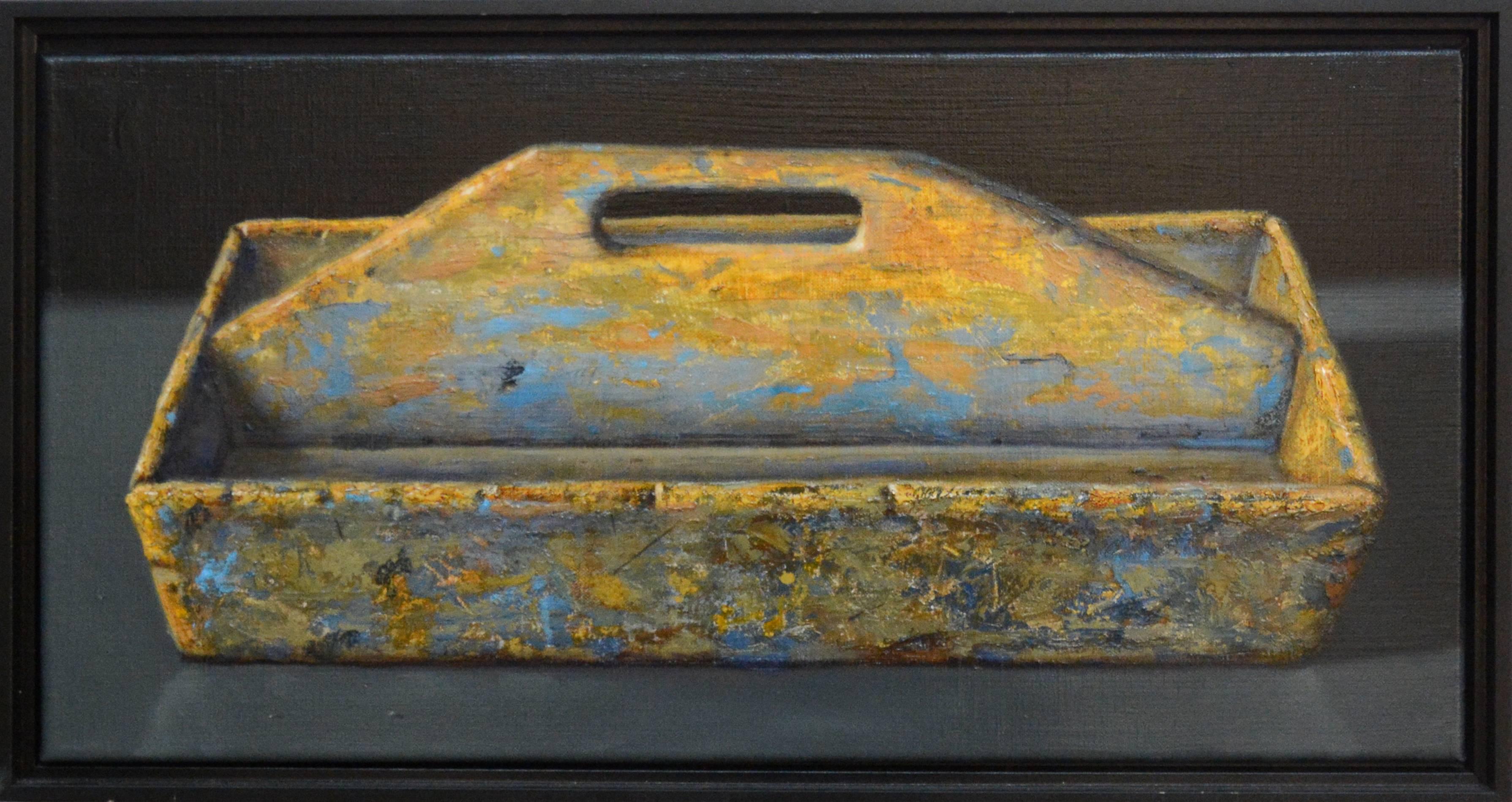 Ciba Karisik Still-Life Painting - Cutlery Box - rustic, vivid detail, realist, still-life oil on linen