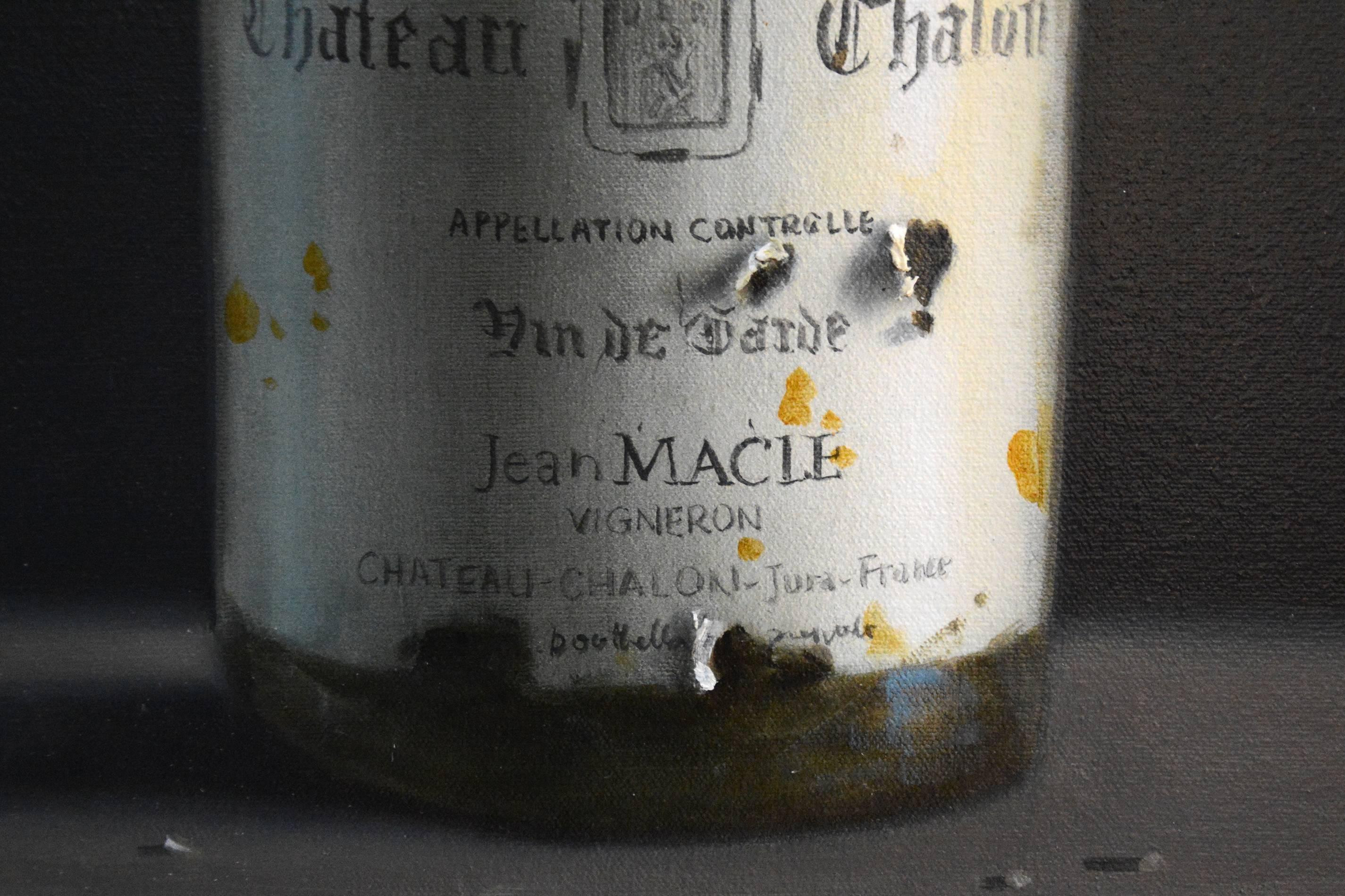 Chateau Chalon 1993 - rustic, vivid detail, realist, still-life oil on canvas - Realist Painting by Ciba Karisik