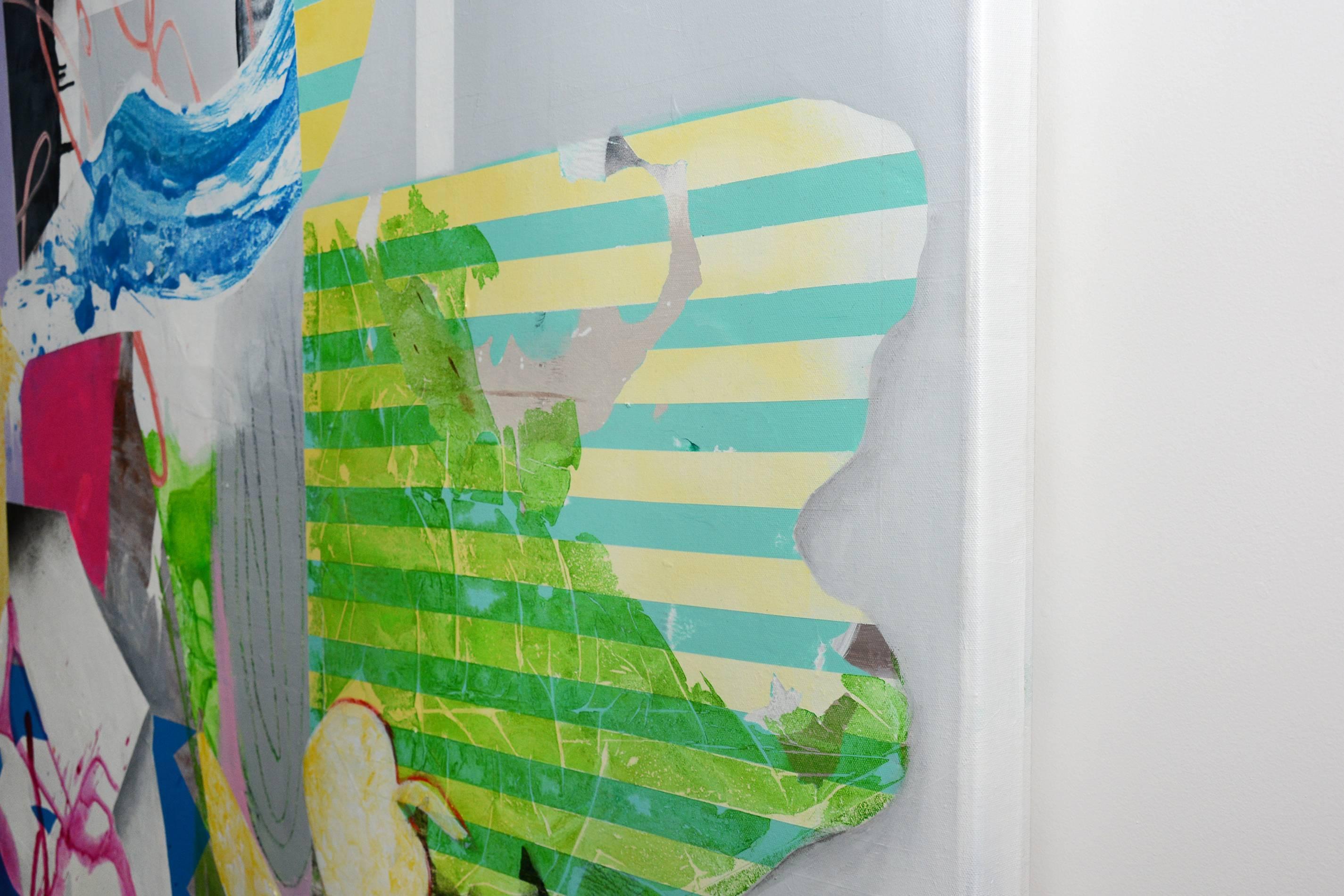 Papierhaus - Eine lebendige und farbenfrohe Collage-Komposition (Abstrakt), Painting, von Fiona Ackerman