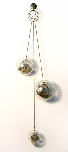 Times 3 - elegant, blown glass, metal, abstract hanging wall sculpture
