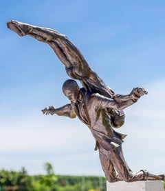 Deliverance 3/5 - Bronze Sculpture, Balancing Nude Male Figures, 3/5 Edition