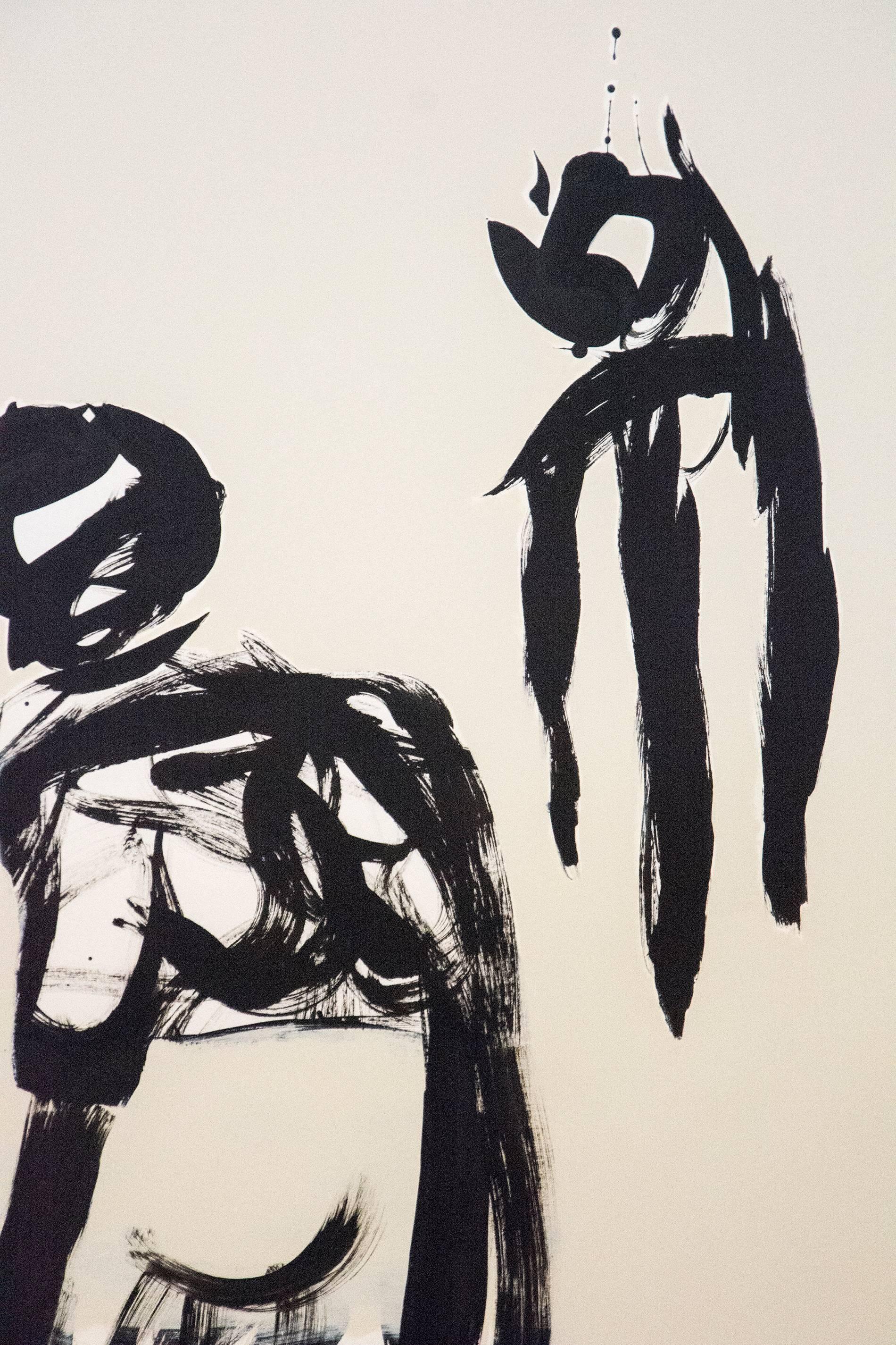 Aphroditus - blanco y negro, minimalista, desnudo figurativo, mujer, tinta sobre papel - Nude Gris de Lynne Fernie