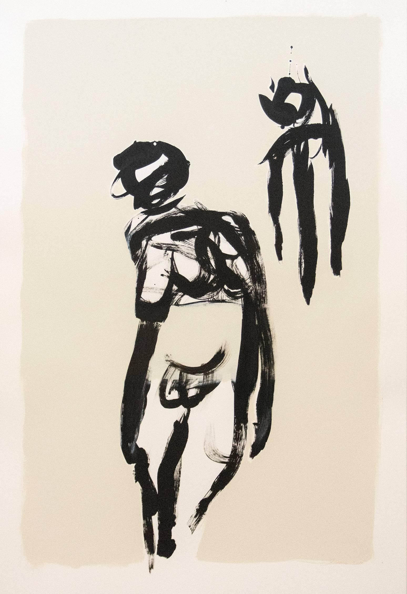 Aphroditus - black & white, minimalist, figurative nude, female, ink on paper - Art by Lynne Fernie