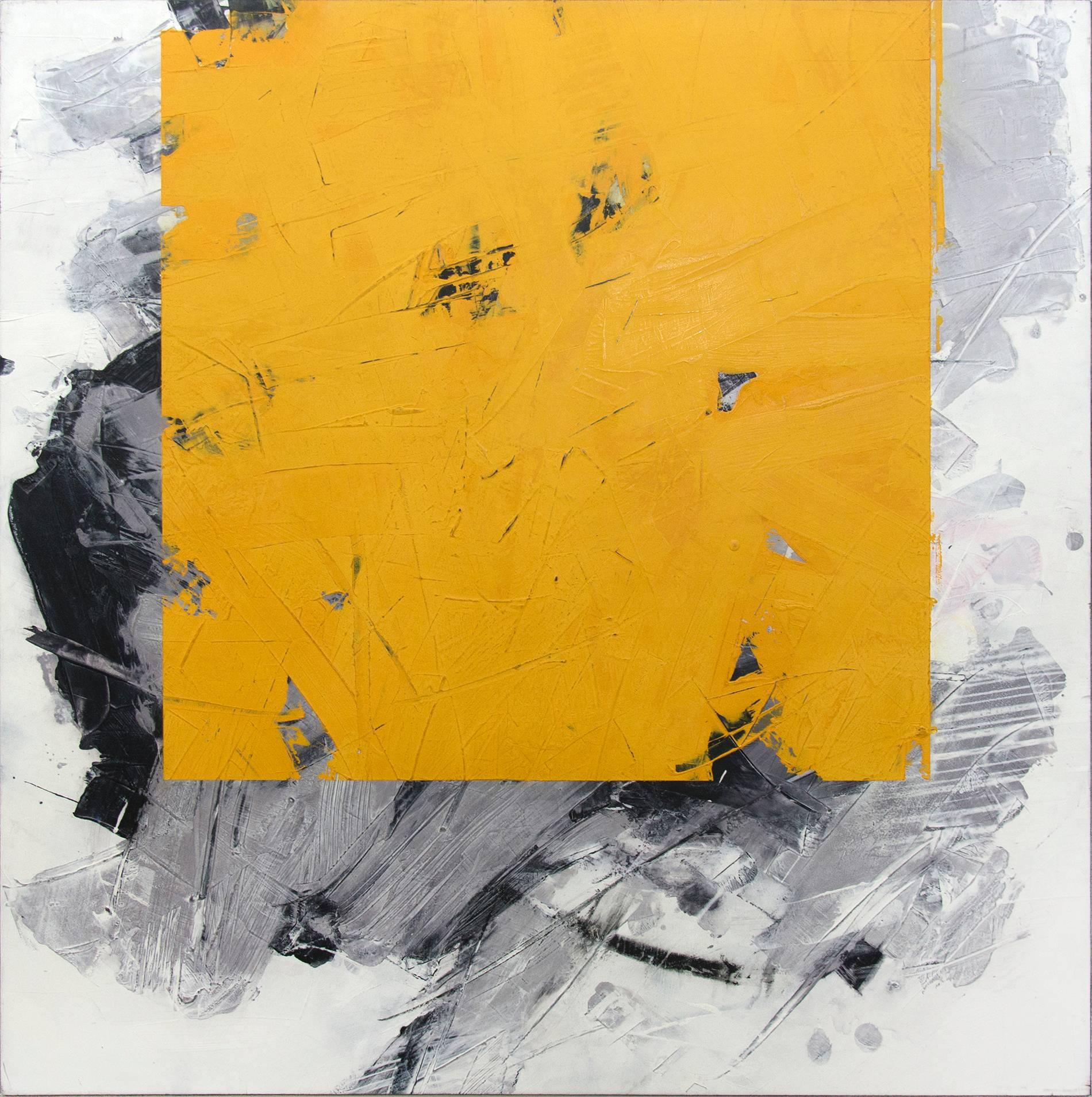 Ivo Stoyanov Abstract Painting - Yellow No 17 - bold, abstract shapes, marble dust, acrylic, wax, on canvas