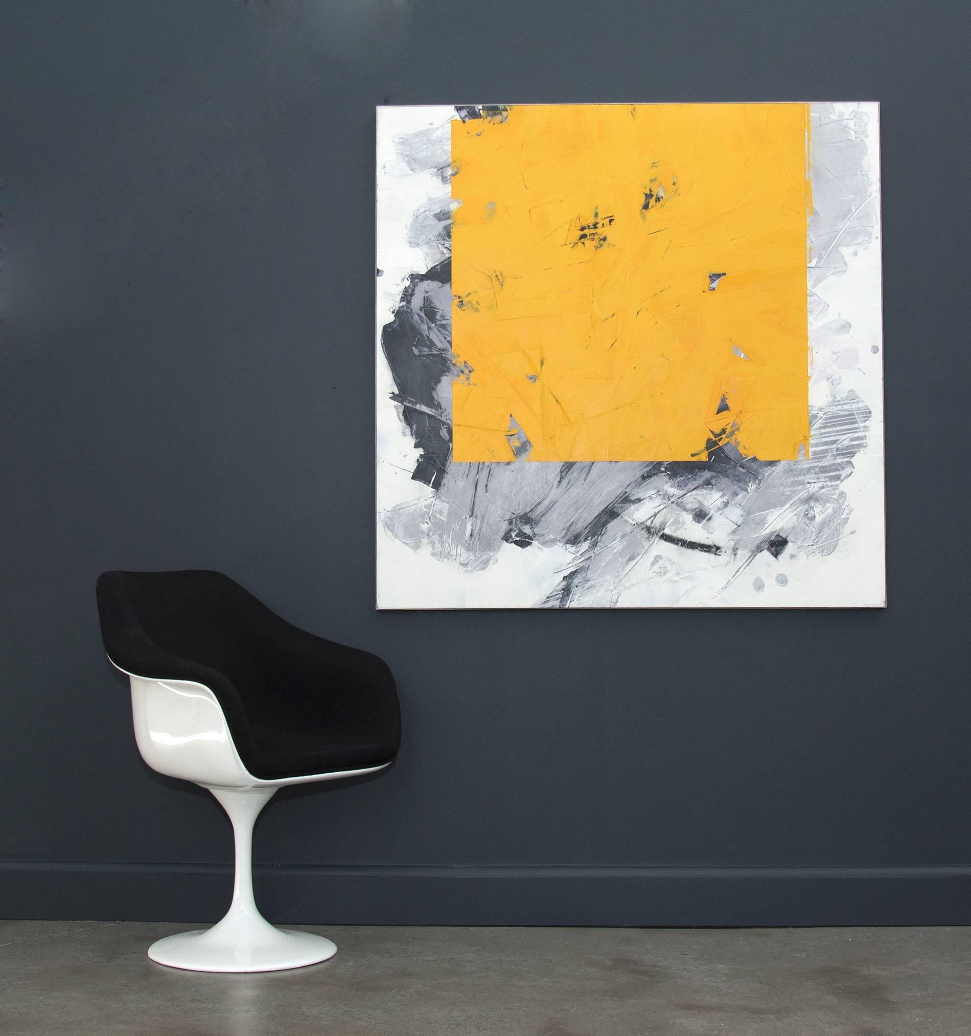 Yellow No 17 - bold, abstract shapes, marble dust, acrylic, wax, on canvas For Sale 1