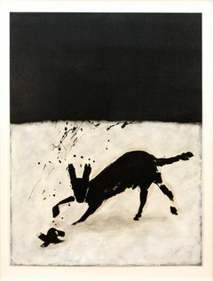 Coyote - black & white, minimalist, figurative abstract, ink, latex on paper