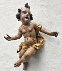 Large Putto, Southern Germany, Bavarian, 1750, Carved Wood, Painted