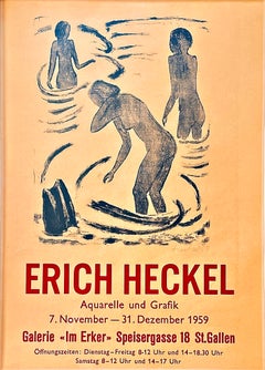 Nude Bathing Original hand signed Lithograph Exhibition Poster from Erich Heckel