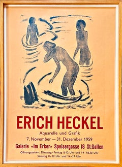 Nude Bathing Original hand signed Lithograph Exhibition Poster from Erich Heckel