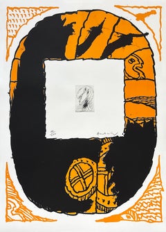 Lithographie avec gravure de Pierre Alechinsky intitulée « Darmstadt », signée, édition limitée